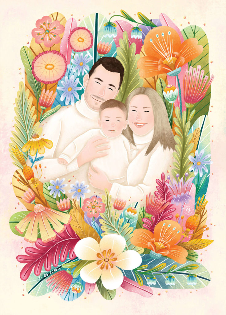 portret rodzinny portret dziecka ślub ilustracja na zamówienie prezent pomysł na prezent ilustratorka
