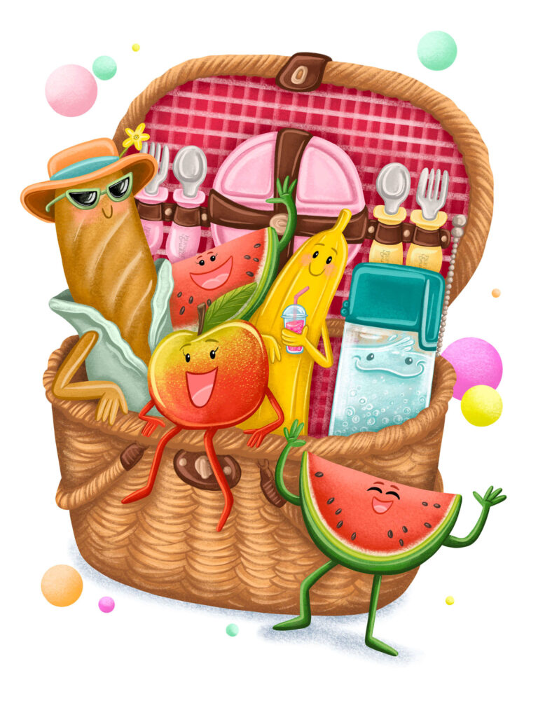 ilustracja dla dzieci ilustracja do aplikacji mobilnej ilustracja kulinarna zabawne warzywa i owoce ilustratorka