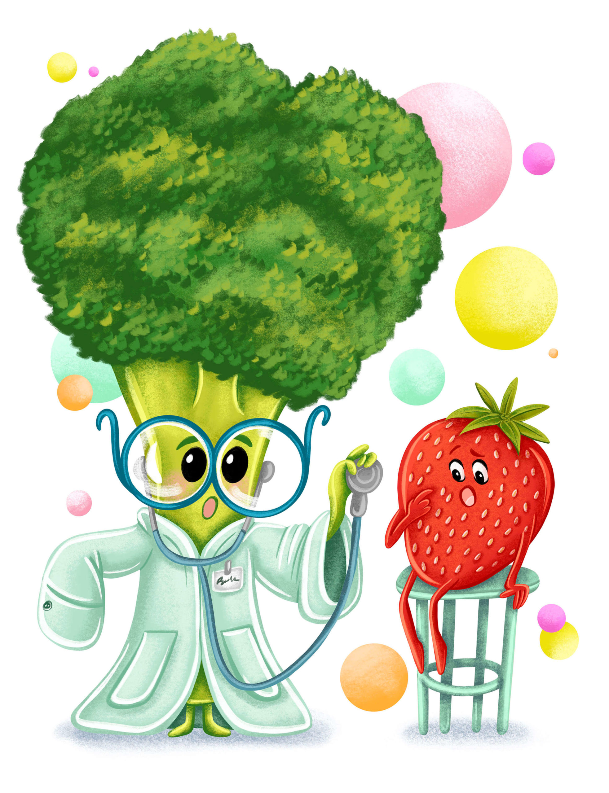 ilustracja dla dzieci ilustracja do aplikacji mobilnej ilustracja kulinarna zabawne warzywa i owoce ilustratorka