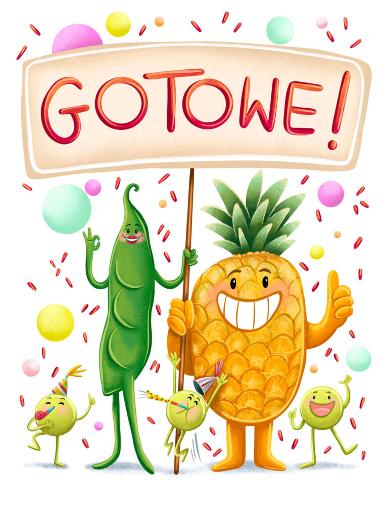 ilustracja dla dzieci ilustracja do aplikacji mobilnej ilustracja kulinarna zabawne warzywa i owoce ilustratorka