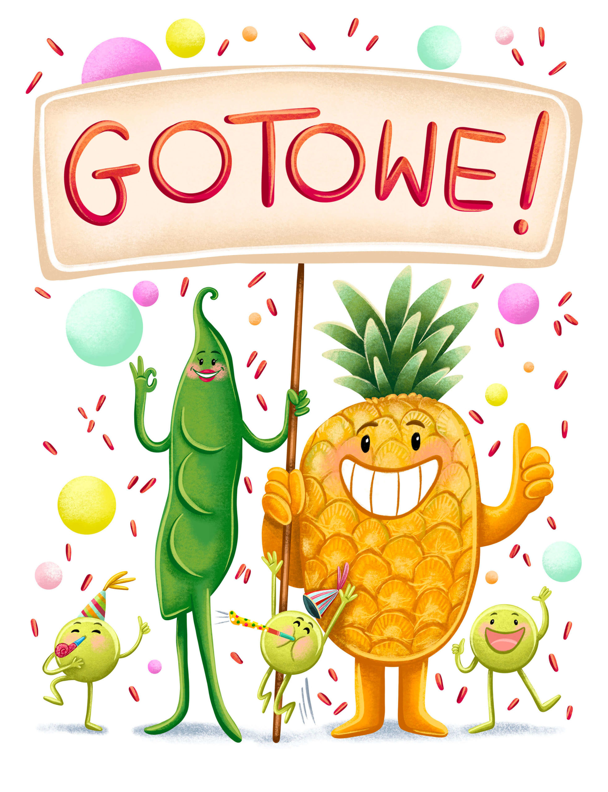 ilustracja dla dzieci ilustracja do aplikacji mobilnej ilustracja kulinarna zabawne warzywa i owoce ilustratorka