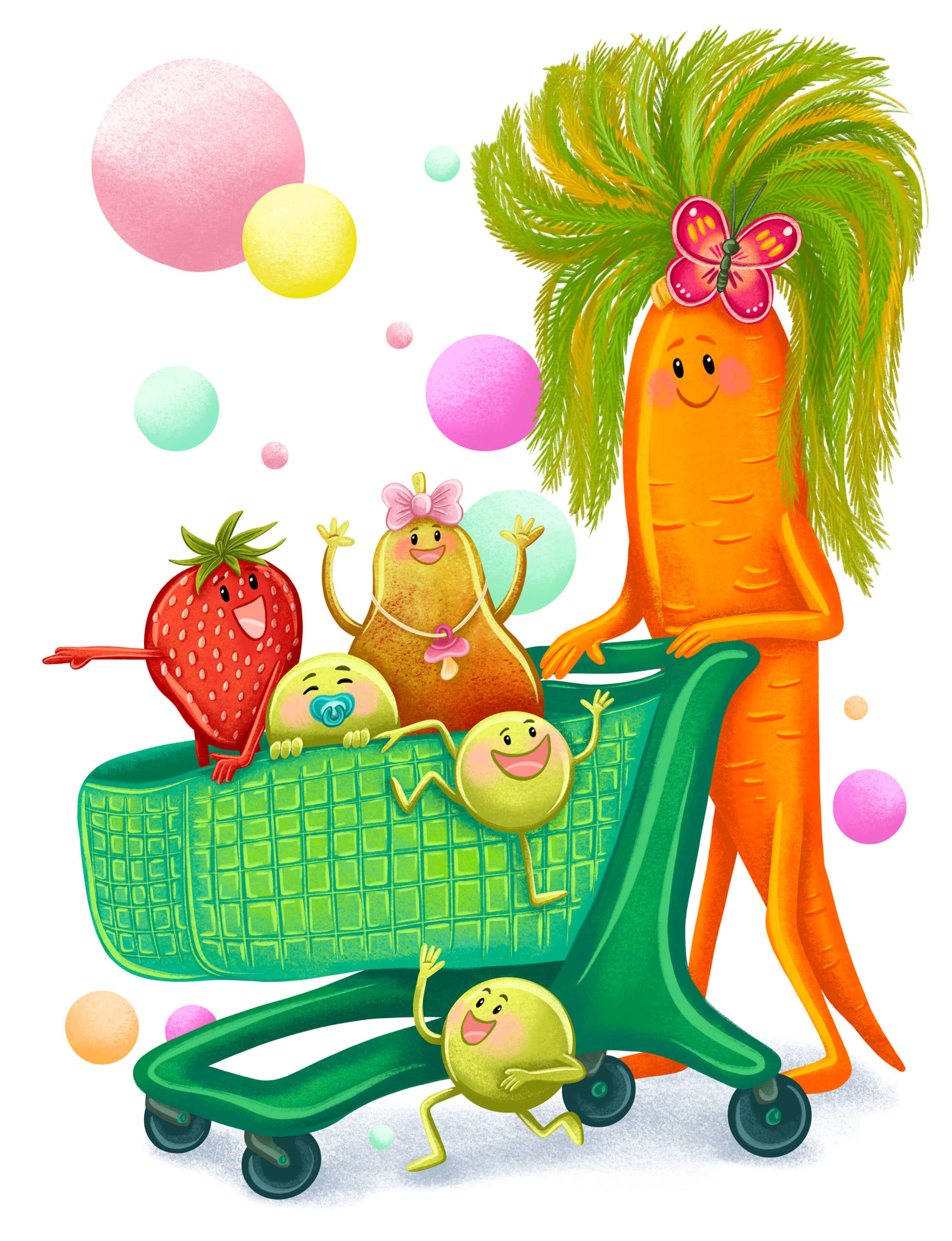 ilustracja dla dzieci ilustracja do aplikacji mobilnej ilustracja kulinarna zabawne warzywa i owoce ilustratorka